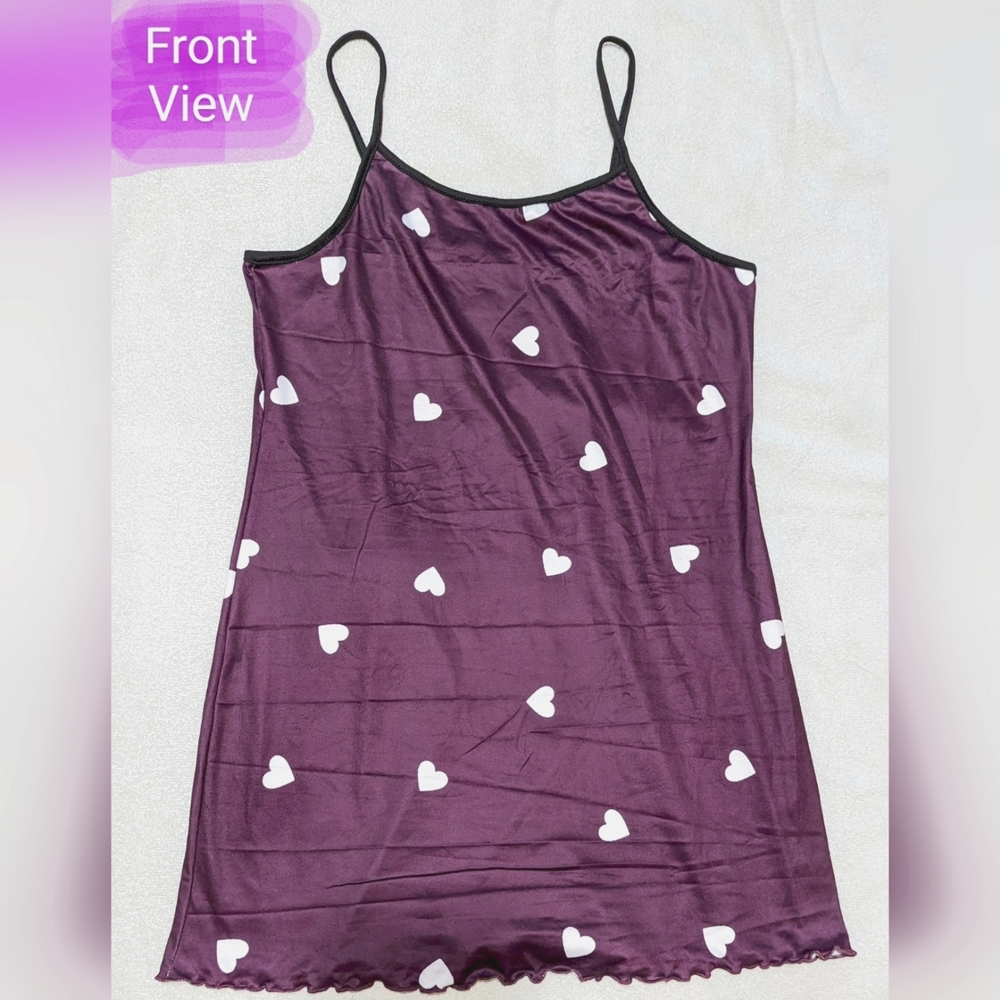 BNWT ladies size L (8/10) slip nightie, deep purple with little heart design